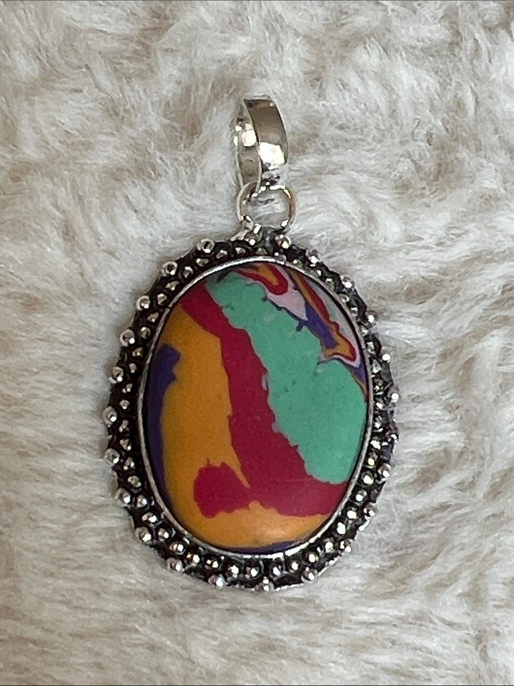 Rainbow Calsilica Synthetic Gemstone Pendant